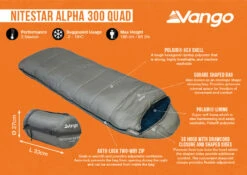 Vango Nitestar Alpha 300 Quad Sleeping Bag (FOG) -CampEase Store nitestar 300 infographic