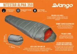 Vango Nitestar Alpha 350 Sleeping Bag (Fog) -CampEase Store nitestar 350 infographic